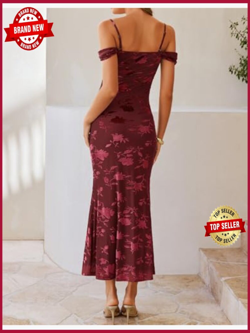 Sleeveless Floral Bodycon Maxi Dress Spaghetti Strap Mesh Long Party Dress - Picture 6 of 7